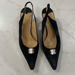 Chanel pointed toe black suede kitten heels size 38